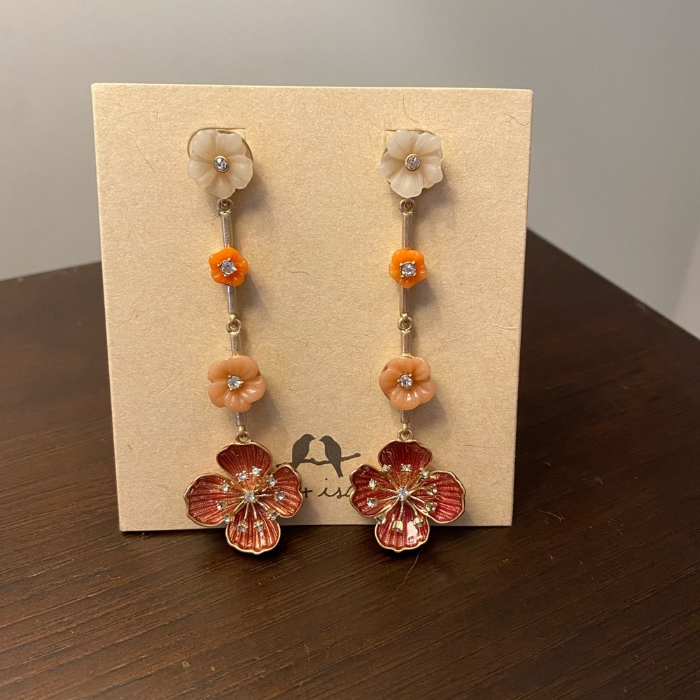 Like New Chloe + Isabel pink/orange flower drop earing
